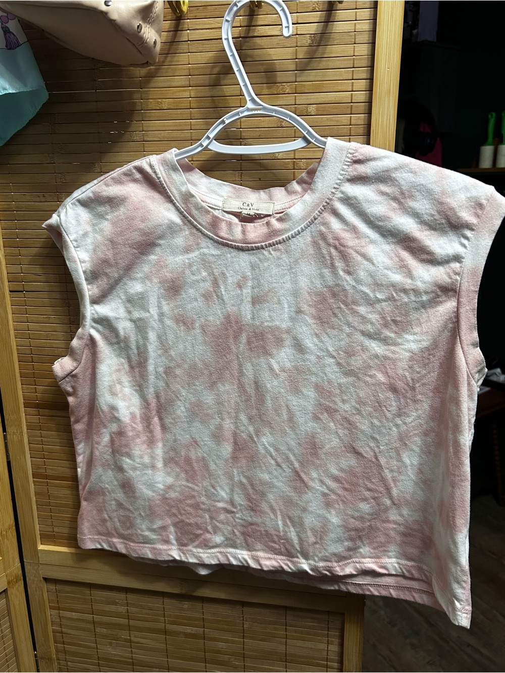 Chelsea & Violet Pink and White Tie-Dye Cropped Tank